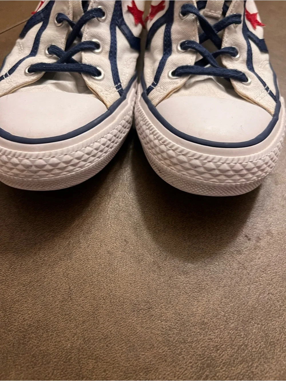 Converse Kids White Canvas Sneakers with Navy Trim and Red Star Accent